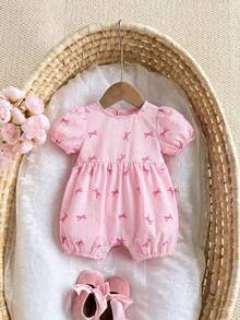 Pelele informal de verano con estampado de fresa rosa a cuadros para bebé niña recién nacida - Multicolor - Ver 6