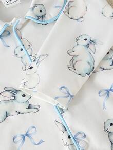 (Envío de 1 set aleatorio de 5 sets) Conjunto de manga larga y pantalones de punto suave y lindo con estampados de moño, conejo, corazón y floral, mejor regalo para recién nacidos, cómodo para usar en casa, adecuado para todas las estaciones - Multicolor - Ver 3