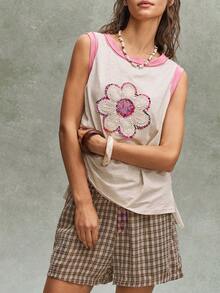 Bohemela 2 peças/Conjunto Regata de Malha Lavada Casual e Shorts Soltos Femininos - Branco - Visão 5