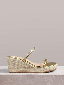 Styleloop Giày nữ, màu nâu, giày rơm đan bằng dây gai dầu, sandal đế xuồng, phong cách bohemian phóng khoáng, mang đến không khí nghỉ dưỡng, trang phục mùa hè, đồ dùng cần thiết khi đi du lịch. - Vàng - Xem 6