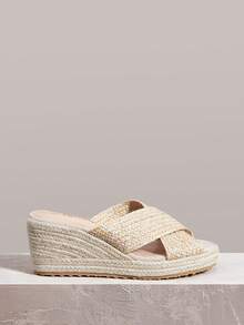 Styleloop Giày nữ, màu mơ, giày rơm đan chéo bằng dây gai dầu, dép đế xuồng, giày bohemian giúp tăng chiều cao cho kỳ nghỉ. - Màu be - Xem 4