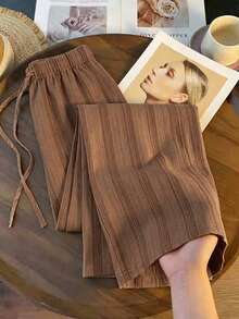 SHEIN Franclia Retro Striped Beach Vacation Straight Leg Pants For Spring/Summer - Brown - View 3
