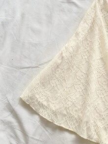 SHEIN 少女优雅度假休闲黑白波点吊带褶皱腰A字连衣裙 - 杏色 - 查看 7