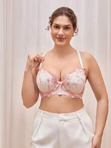 Bralution Bra Berkawat Berbantalan Bordir Bunga Ukuran Plus dengan Ruffle, Dukungan Tinggi, Gaya Pastoral Romantis, Mengangkat Payudara dengan Manis - Berwarna merah muda - View 11