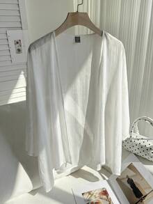 Comfortcana Summer Short Lightweight Textured Plus Size Short Jacket, White - White - View 6