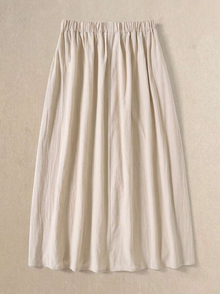 Plus Size Women Solid Color Button Design Pocket Casual Skirt