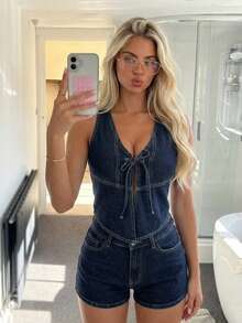 DAZY Trang phục hai mảnh denim nữ - Màu xanh lam - Xem 4