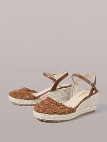 Styleloop Women's Shoes, Brown, Woven Hemp Rope Straw Shoes, Wedge Heel Platform Sandals, Height-Enhancing Holiday Bohemian Wear - Brown - View 9