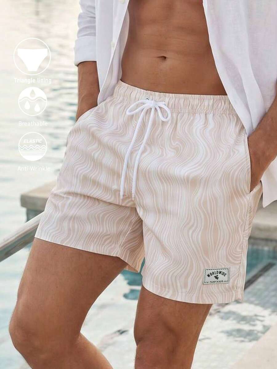Manfinity KASUA Nam Chi tiết Patched thư Eo dây rút Quần bơi Trunk - Màu Khaki - Xem 1