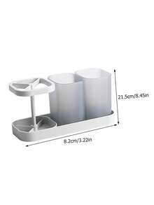 1Pc Couple Bathroom Storage Rack Multi Function Toothbrush Holder Wash Cup Stand Toiletry Organizer Household Bathroom Accessories Storage Shelf Suitable For Home Dormitory Hotel Restroom Couple Toiletries Arrangement Rack(Including Cups) - Multicolor - View 3