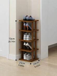 PC Multilayer Elegant Bamboo Shoe Rack Natural Wood Grain Texture Space Saving Design Easy Assembly For Dormitory Hallway Kitchen Sneakers High Heels Stiletto Storage Square Stackable Shelf Home Organizer - Multicolor - View 6