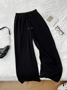 Tseoso Women's Casual Low-Waist Straight Sweatpants, Suitable For Summer, Washed Effect - Black - View 2