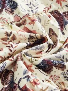 ROMWE Goth Plus Size Dark Purple Moth & Floral Print Maxi Slip Dress - Beige - View 4
