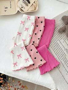 LMoss Kids 3pcs Baby Girl Knitted Solid Color Heart Pattern Integrated Flare Pants Set - Multicolor - View 7