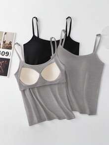 GlowEve 3pcs/Set Anti-Flashing Camisole With Built-In Padded Bra, Comfortable - Multicolor - View 6