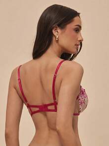 Silquee 2pcs/Set Pakaian Dalam Wanita Bra dan Celana Dalam Jala Bordir Bunga Set Pakaian Dalam Motif Bunga Set Pakaian Dalam Berkawat Set Pakaian Dalam Motif Kupu-kupu Set Pakaian Dalam Transparan Set Pakaian Dalam Bordir - MultiWarna - View 2
