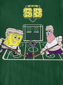 SpongeBob SquarePants | SHEIN Tween Boy Colorblock Letter & Cartoon Print Crew Neck Short Sleeve T-Shirt - White - View 4