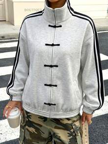 Muchica Contrast Color Light Grey Knit Cardigan For Women - Light Grey - View 5