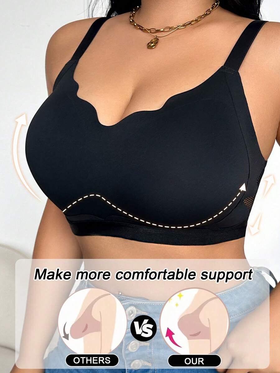 SHEIN Plus Size Seamless Supportive & Lifting Bra - Black - View 1