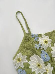 Ellevyn Romantic Lace Spaghetti Strap Dress, Suitable For Parties & Summer Wear - Green - View 9