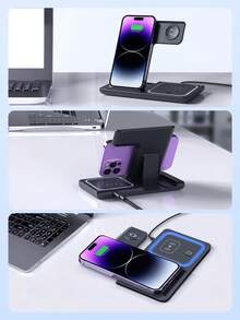 Teckwe 3-In-1 Wireless Charger,Input Voltage: 9V/2A, 9V/2.7A,Wireless Output: 5W-7.5W-10W-15W,Output Port: TYPE-C,Transmission Distance: 8mm Product Efficiency: 78% - Multicolor - View 3