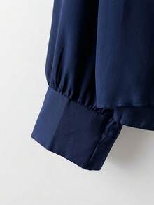 GlowEve CURVE Plus Size Casual Versatile Commuter Solid Color Shirt With Drawstring Blouse For Women Blouse For Women Casual Elegant - Navy Blue - View 3