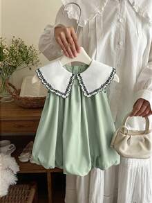Babygirl Cute Summer Embroidered Floral Sleeveless Dress - Lime Green - View 11