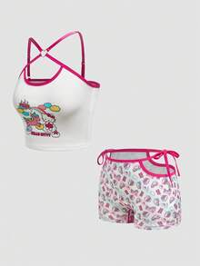 Chillnights HELLO KITTY AND FRIENDS | SHEIN 2pcs Set Lingerie Wanita Nyaman dengan Motif Bunga Warna-warni - MultiWarna - View 12