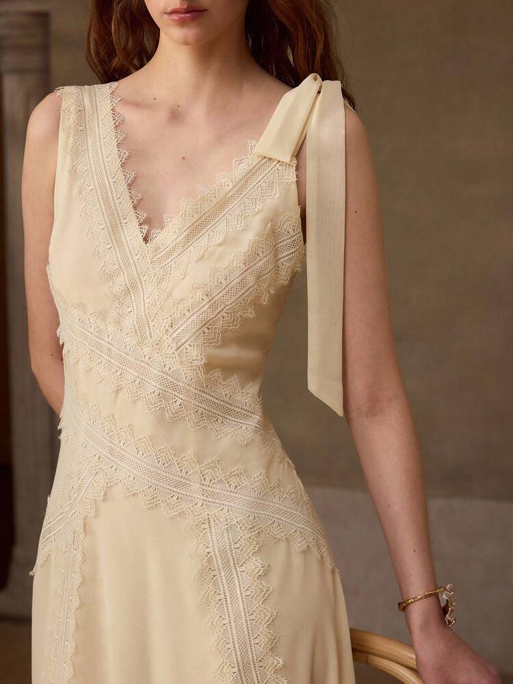 LACE PATCHWORK ELEGANT VACATION STYLE DRESS FOR WOMEN