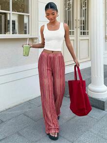 Muchica Bộ đồ nữ mùa hè thiết kế tối giản gồm áo tank top ôm sát và quần kẻ sọc, gồm 2 món. - Nhiều màu - Xem 5