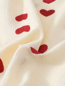Zazumi Women's Heart Print Pajama Set - Cream Short Sleeve Button Down Nightwear Cute Summer Pj Set With Shorts - Red - View 9