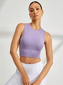 Activina Women's Minimalist Solid Color Seamless Backless High Elasticity Sports Tank Top, Summer - Mauve Purple - View 3