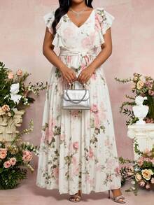 Fleurora Plus Size Elegant Brown Pleated Dress,Summer Bridal Wedding Guest Gym Dress,Long Tea Party Holiday Vacation Outfits For Women New Arrival - Multicolor - View 4