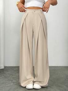 Vivamere Women's Suit Wide Leg Pants With Pleated Detailing ,Petite Women - Khaki - View 9