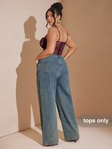 SHEIN BAE 大码女式蕾丝拼接性感百搭约会之夜吊带背心 - 酒紅色 - 查看 7