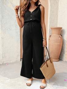 SHEIN Mono informal de maternidad de unicolor para el verano - Negro - Ver 4