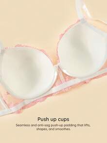 Bralution Bra Berkawat Berbantalan Bordir Bunga Ukuran Plus dengan Ruffle, Dukungan Tinggi, Gaya Pastoral Romantis, Mengangkat Payudara dengan Manis - Berwarna merah muda - View 7