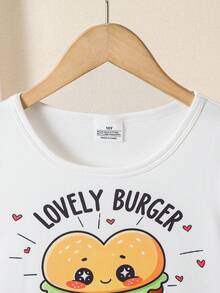 2 Set Isi 4pcs Piyama Rajut Elastis Motif Hamburger untuk Anak Perempuan, Nyaman dan Lembut, Desain Grafis Lucu, Hadiah Terbaik untuk Anak Perempuan Remaja, Set Seragam untuk Sahabat - MultiWarna - View 4