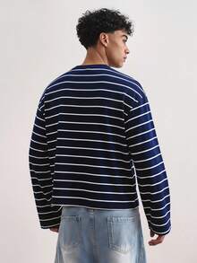 TOKVUE Men's Minimalist Striped Embroidered T-Shirt - Royal Blue - View 2