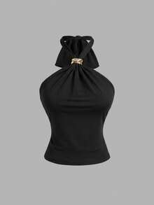 SHEIN MOD 3件組女款金屬飾面時尚掛脖細肩帶背心 - 彩色 - 查看 8