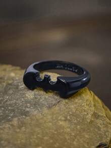 BATMAN X SHEIN Fashion Black Bat Alloy Ring, Suitable For Daily Wear Or As A Gift - Black - View 1