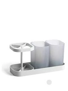 1Pc Couple Bathroom Storage Rack Multi Function Toothbrush Holder Wash Cup Stand Toiletry Organizer Household Bathroom Accessories Storage Shelf Suitable For Home Dormitory Hotel Restroom Couple Toiletries Arrangement Rack(Including Cups) - Multicolor - View 10