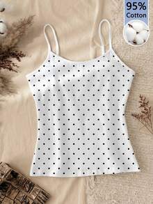 Tseoso 95% Baumwolle Schwarz & Weiß Polka Punkt Klassisch Elegant Damen Casual Slim-Fit Trägerhemd - Ganzjährig tragbar, süße Vintage Sommer Tops, Soft Girl & Clean Girl Y2K Retro Stil, vielseitig für Zuhause & Schule, Sport & Club Mode, Western Festival, süßes Date & Nachmittags-Tee Outfit, perfekt für Frühlings-/Sommerurlaub Reisen - Verschiedenfarbig - Übersicht 6