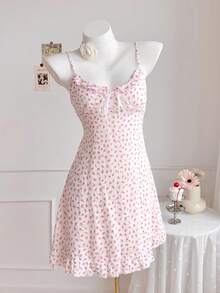 Comfortcana Váy ngắn xếp ly mỏng quai vai, họa tiết hoa phối hợp, chất liệu 100% cotton nguyên chất, mẫu mới Xuân/Hè 2026 dành cho nữ, thích hợp cho các dịp: Mùa đông, Lễ Phục sinh, Tiệc tùng, Đi biển, Đám cưới, Lễ tốt nghiệp, Thanh lịch, Thường ngày, Kỳ nghỉ, Thể thao, Trang trọng, Phong cách Y2K, Công sở, Có đính sequin, Tua rua, Bèo nhún, Hoa, Họa tiết đồ họa. - Hồng - Xem 6
