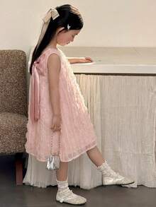 DAZY Young Girl Sweet Cute Backless Bow Sleeveless Loose Party Dress For Summer - Pink - View 5