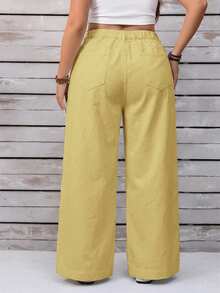EMERY ROSE Plus Size Women's Solid Color Button Dual Pocket Loose Casual Denim Jeans Formal Light Yellow Summer - Yellow - View 3