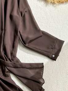 Oceva Blus Lengan Panjang Kasual Pantai Musim Panas untuk Wanita, Warna Polos, Kimono Kerah Terbuka untuk Liburan Pantai - Coklat - View 6