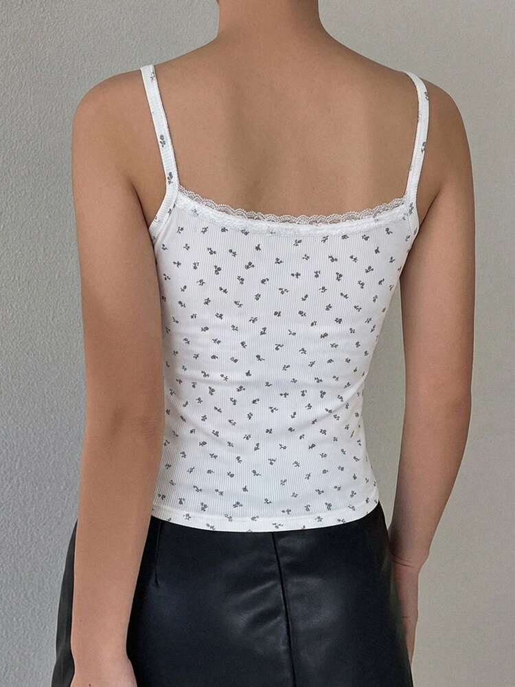 Women's Floral Lace Camisole With Mesh Accent