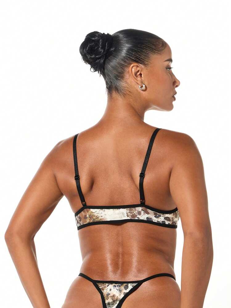 SUMWON WOMEN Animal Print Lace Thong With Diamonte Trim
