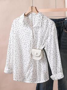SHEIN 青少年女孩（13-19岁）休闲简约米白细条纹长袖纽扣衬衫，春秋季轻薄透气面料，适合日常上学和休闲外出穿着。 - 白色 - 查看 6